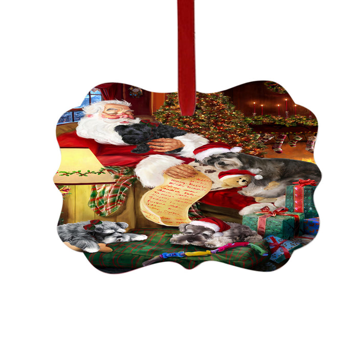 Schnauzers Dog and Puppies Sleeping with Santa Double-Sided Photo Benelux Christmas Ornament LOR49315