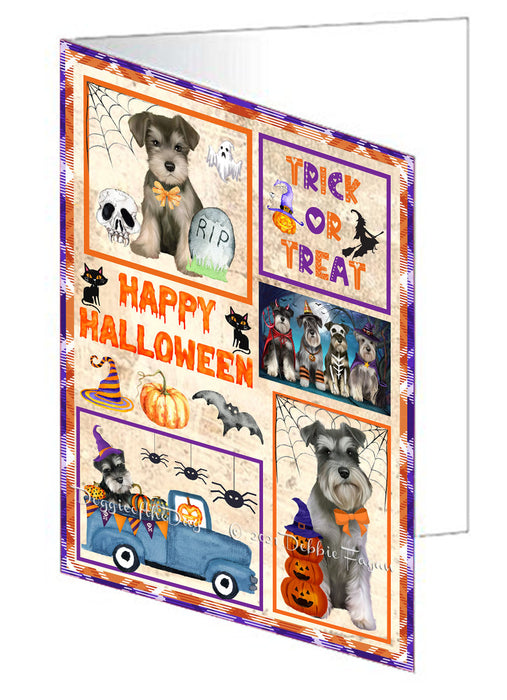 Happy Halloween Trick or Treat Schnauzer Dogs Handmade Artwork Assorted Pets Greeting Cards and Note Cards with Envelopes for All Occasions and Holiday Seasons GCD76601