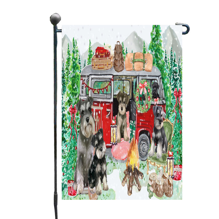 Christmas Time Camping with Schnauzer Dogs Garden Flags- Outdoor Double Sided Garden Yard Porch Lawn Spring Decorative Vertical Home Flags 12 1/2"w x 18"h