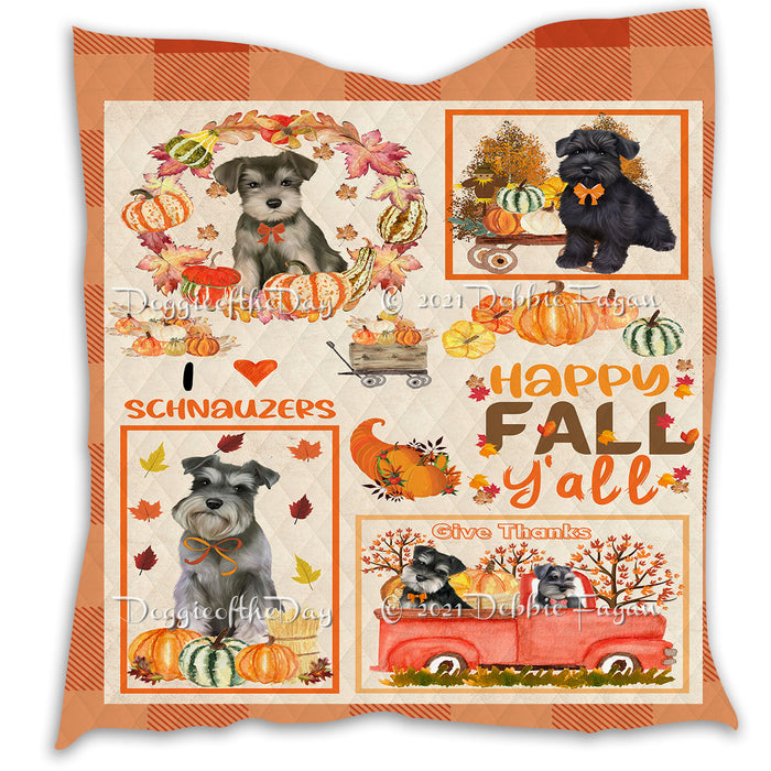Happy Fall Y'all Pumpkin Schnauzer Dogs Quilt Bed Coverlet Bedspread - Pets Comforter Unique One-side Animal Printing - Soft Lightweight Durable Washable Polyester Quilt