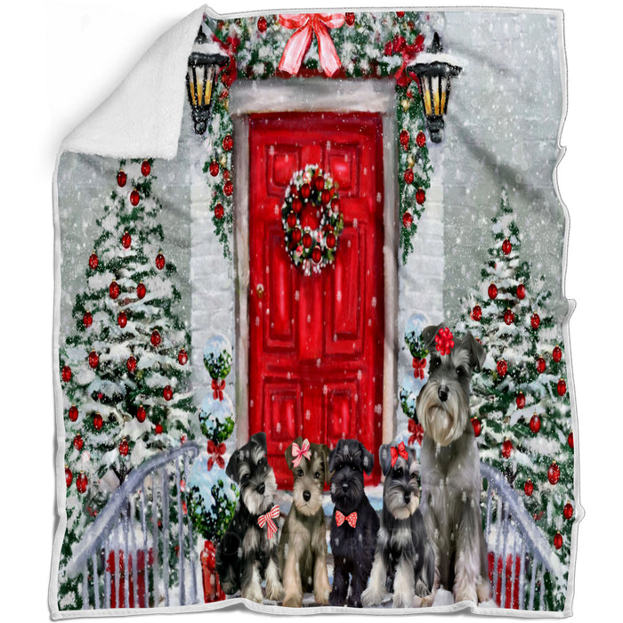 Christmas Holiday Welcome Schnauzer Dogs Blanket - Lightweight Soft Cozy and Durable Bed Blanket - Animal Theme Fuzzy Blanket for Sofa Couch