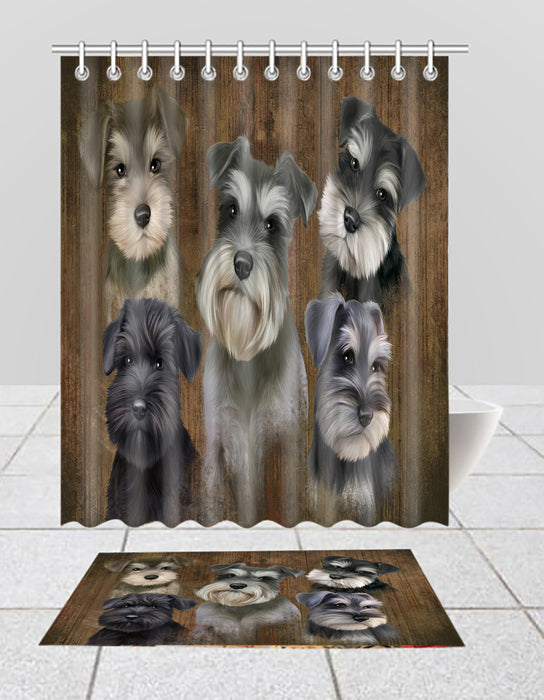 Rustic Schnauzer Dogs  Bath Mat and Shower Curtain Combo