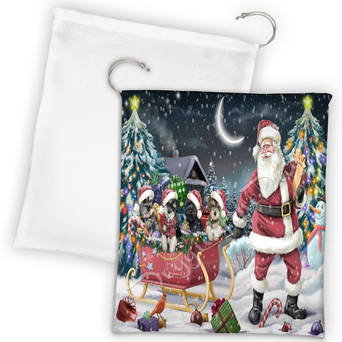 Santa Sled Dogs Christmas Happy Holidays Schnauzer Dogs Drawstring Laundry or Gift Bag LGB48733