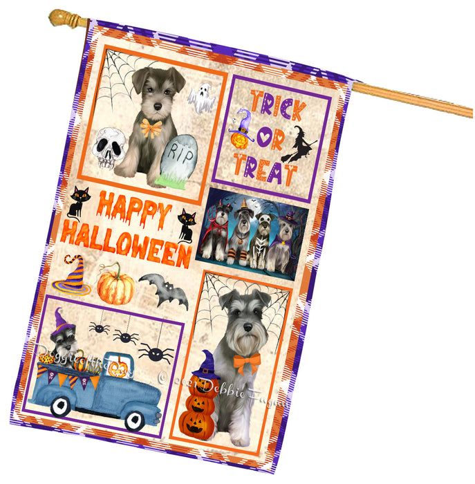 Happy Halloween Trick or Treat Schnauzer Dogs House Flag Outdoor Decorative Double Sided Pet Portrait Weather Resistant Premium Quality Animal Printed Home Decorative Flags 100% Polyester