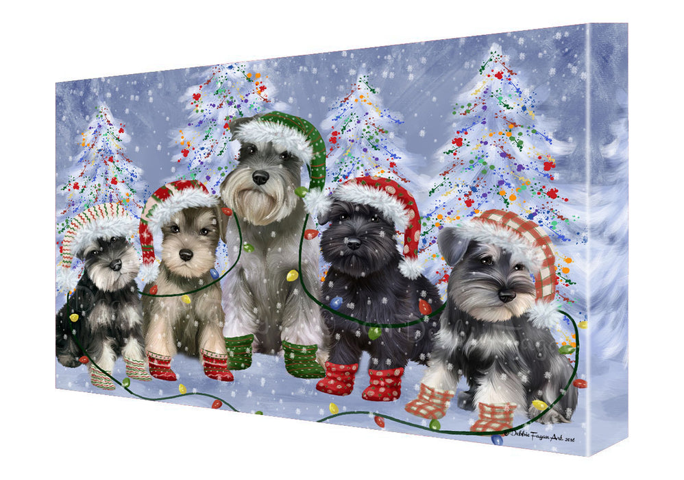 Christmas Lights and Schnauzer Dogs Canvas Wall Art - Premium Quality Ready to Hang Room Decor Wall Art Canvas - Unique Animal Printed Digital Painting for Decoration
