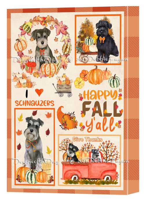 Happy Fall Y'all Pumpkin Schnauzer Dogs Canvas Wall Art - Premium Quality Ready to Hang Room Decor Wall Art Canvas - Unique Animal Printed Digital Painting for Decoration