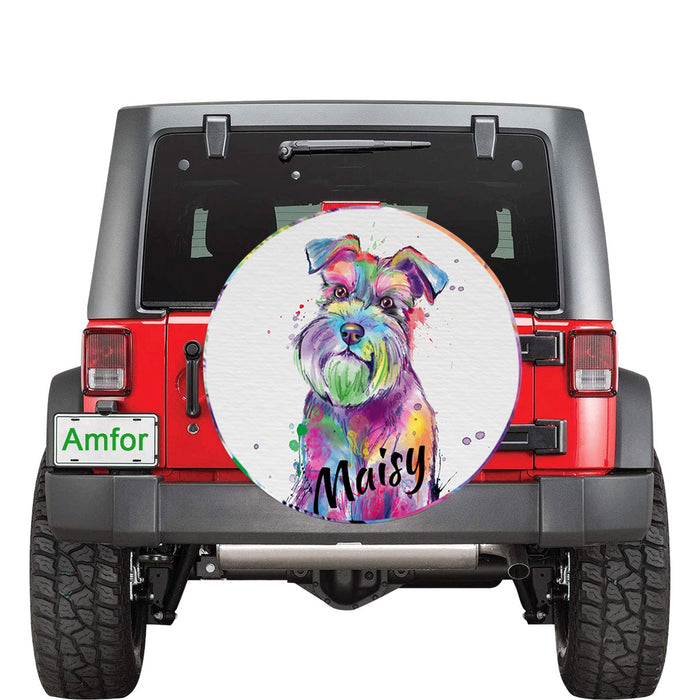 Custom Pet Name Personalized Watercolor Schnauzer Dog Car Tire Cover