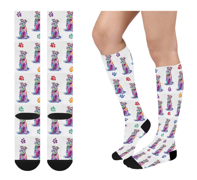 Watercolor Schnauzer Dogs Women's Over the Calf Socks