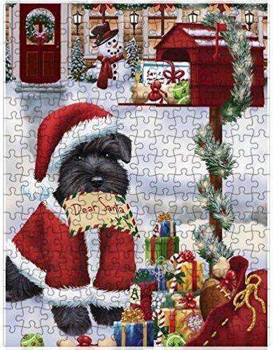 Schnauzers Dear Santa Letter Christmas Holiday Mailbox Dog Puzzle with Photo Tin