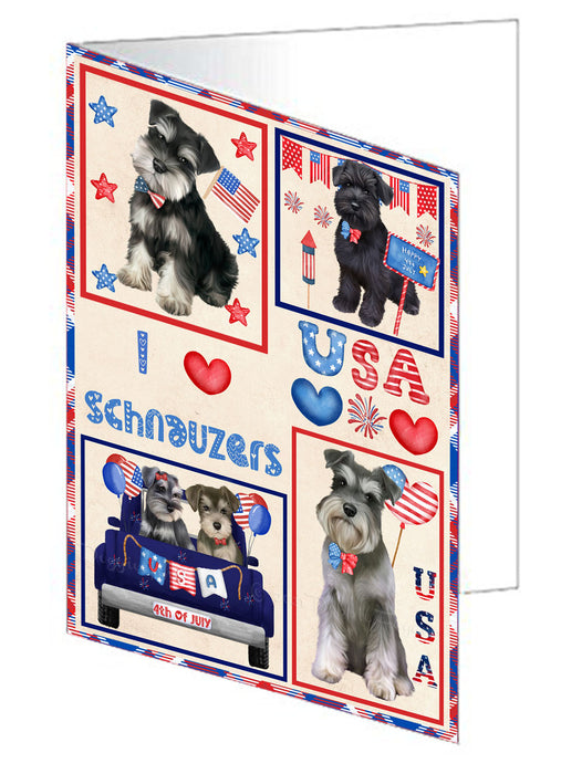 4th of July Independence Day I Love USA Schnauzer Dogs Handmade Artwork Assorted Pets Greeting Cards and Note Cards with Envelopes for All Occasions and Holiday Seasons