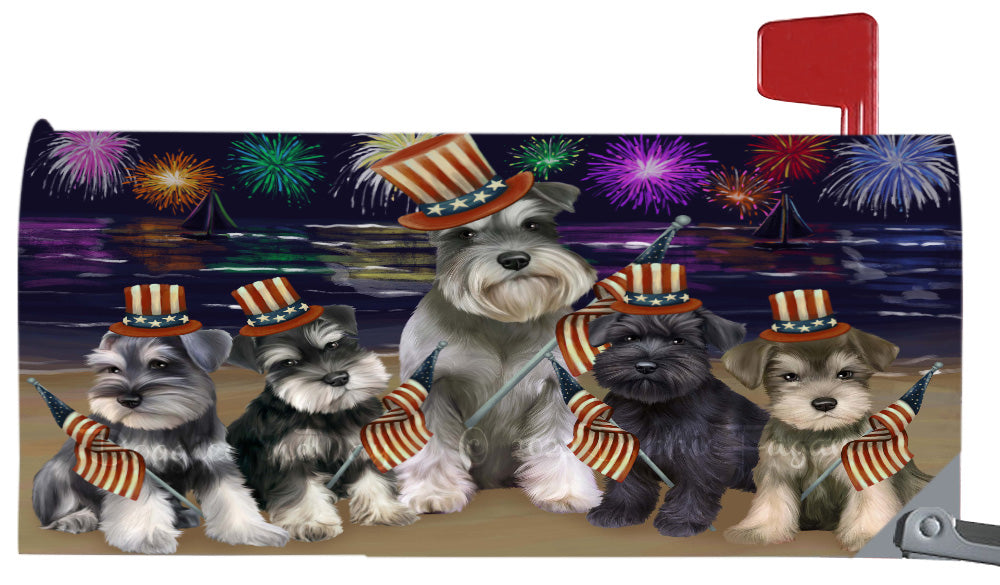 4th of July Independence Day Schnauzer Dogs Magnetic Mailbox Cover Both Sides Pet Theme Printed Decorative Letter Box Wrap Case Postbox Thick Magnetic Vinyl Material