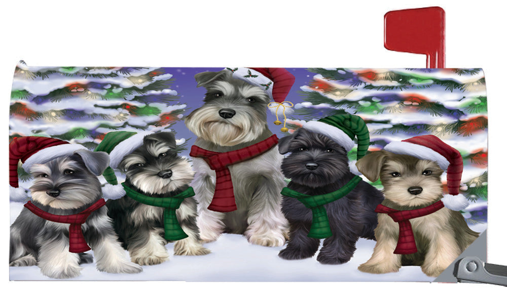 Magnetic Mailbox Cover Schnauzers Dog Christmas Family Portrait in Holiday Scenic Background MBC48250