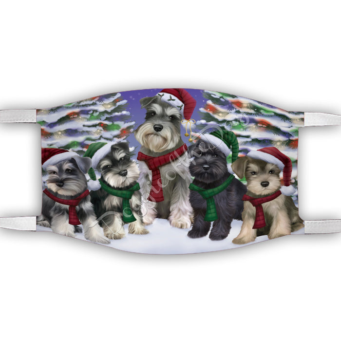 Schnauzer Dogs Christmas Family Portrait in Holiday Scenic Background Face Mask FM48373