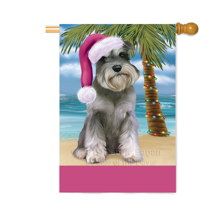 Personalized Summertime Happy Holidays Christmas Schnauzer Dog on Tropical Island Beach Custom House Flag FLG-DOTD-A60584
