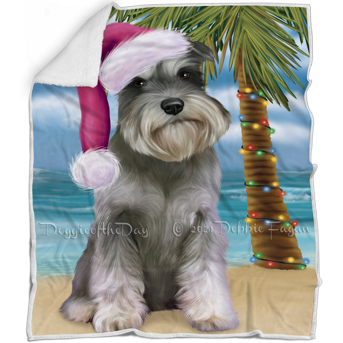 Summertime Happy Holidays Christmas Schnauzers Dog on Tropical Island Beach Blanket
