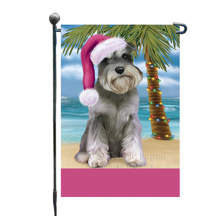 Personalized Summertime Happy Holidays Christmas Schnauzer Dog on Tropical Island Beach  Custom Garden Flags GFLG-DOTD-A60528