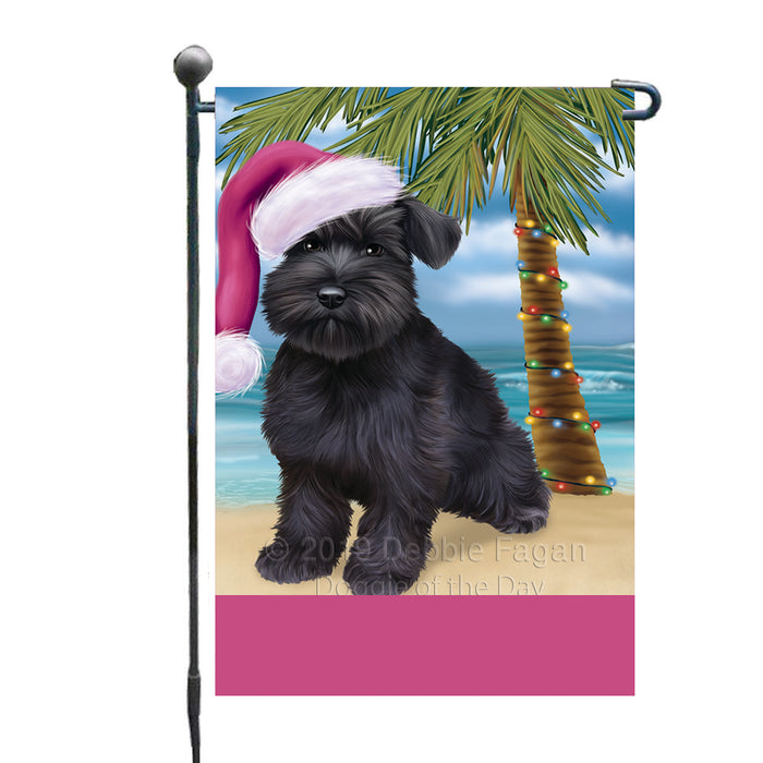 Personalized Summertime Happy Holidays Christmas Schnauzer Dog on Tropical Island Beach  Custom Garden Flags GFLG-DOTD-A60529
