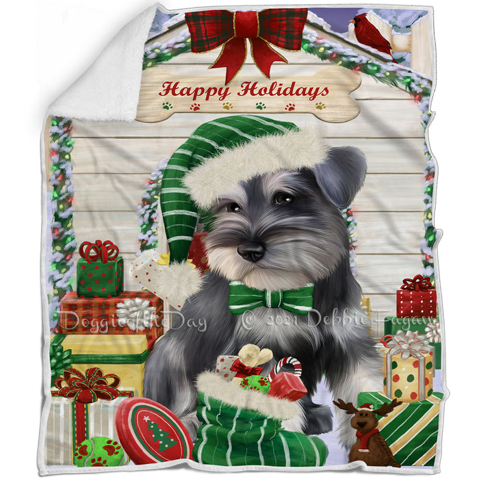 Happy Holidays Christmas Schnauzer House with Presents Blanket BLNKT142134