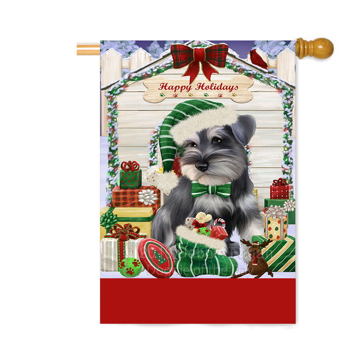 Personalized Happy Holidays Christmas Schnauzer Dog House with Presents Custom House Flag FLG-DOTD-A59423