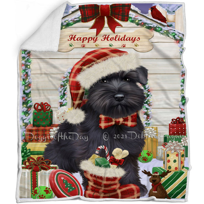 Happy Holidays Christmas Schnauzer House with Presents Blanket BLNKT142135