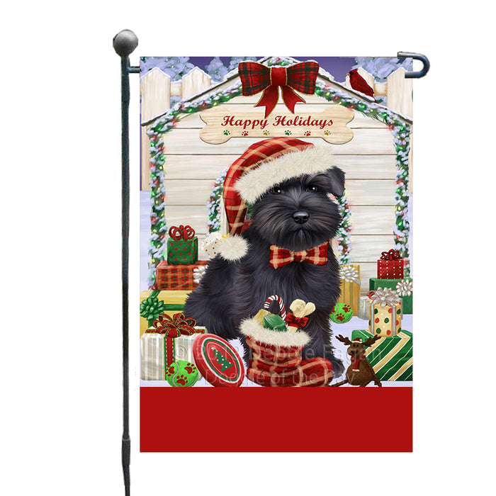 Personalized Happy Holidays Christmas Schnauzer Dog House with Presents Custom Garden Flags GFLG-DOTD-A59368