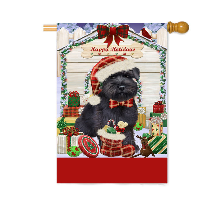 Personalized Happy Holidays Christmas Schnauzer Dog House with Presents Custom House Flag FLG-DOTD-A59424
