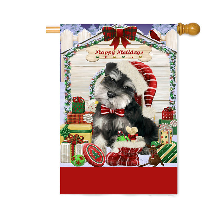 Personalized Happy Holidays Christmas Schnauzer Dog House with Presents Custom House Flag FLG-DOTD-A59425