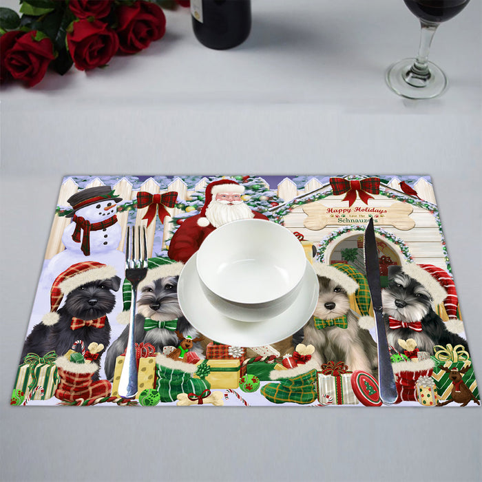Happy Holidays Christmas Schnauzer Dogs House Gathering Placemat