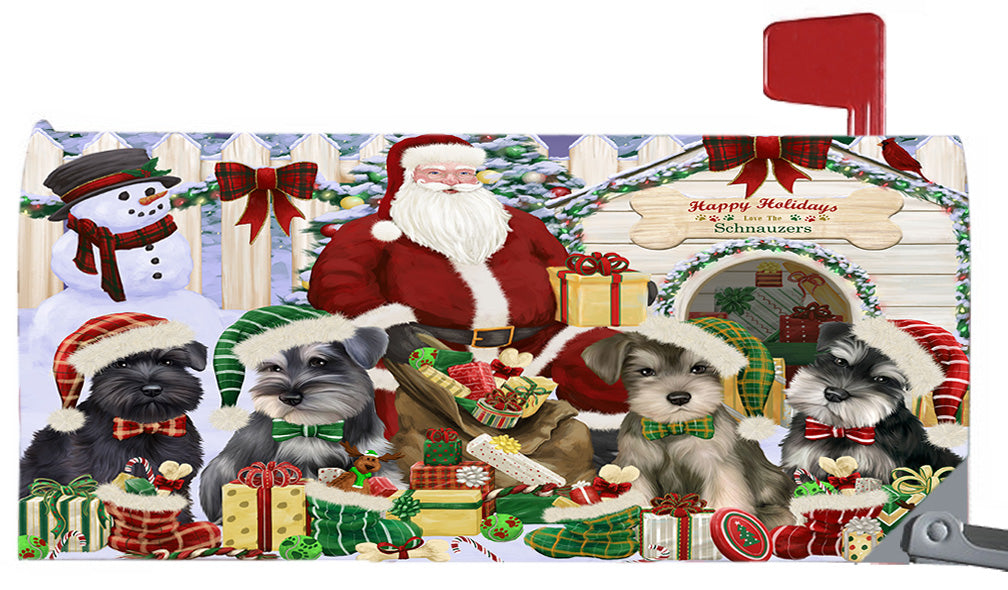 Happy Holidays Christmas Schnauzer Dogs House Gathering 6.5 x 19 Inches Magnetic Mailbox Cover Post Box Cover Wraps Garden Yard Décor MBC48841