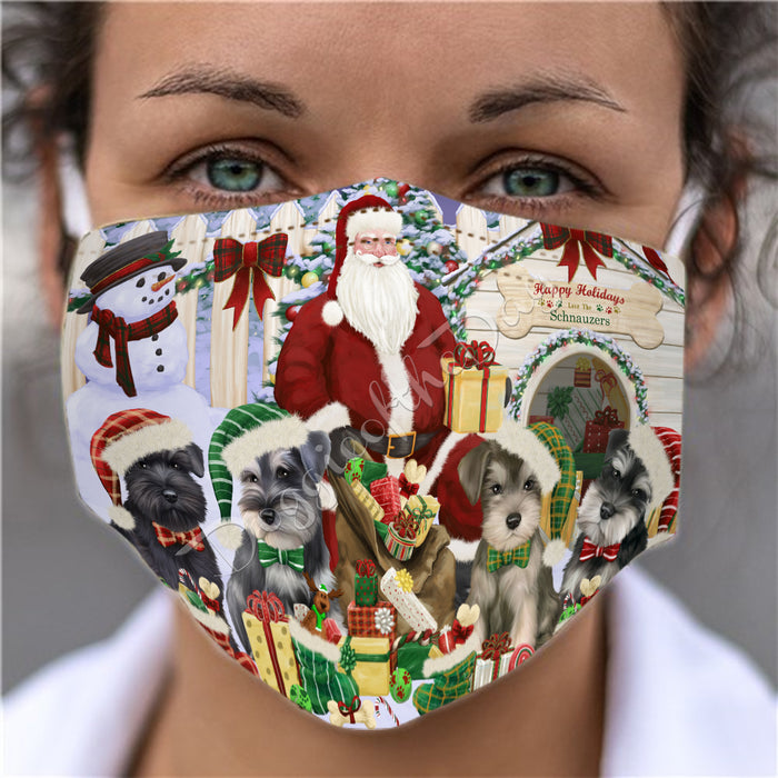 Happy Holidays Christmas Schnauzer Dogs House Gathering Face Mask FM48277