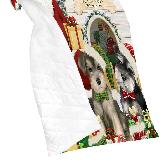 Happy Holidays Christmas Schnauzer Dogs House Gathering Quilt