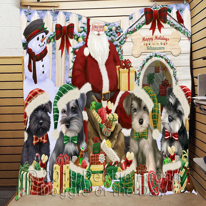 Happy Holidays Christmas Schnauzer Dogs House Gathering Quilt