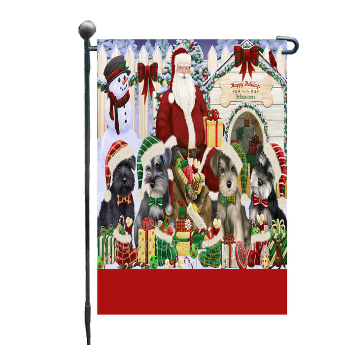 Personalized Happy Holidays Christmas Schnauzer Dogs House Gathering Custom Garden Flags GFLG-DOTD-A58552