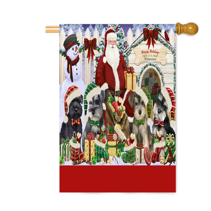 Personalized Happy Holidays Christmas Schnauzer Dogs House Gathering Custom House Flag FLG-DOTD-A58608