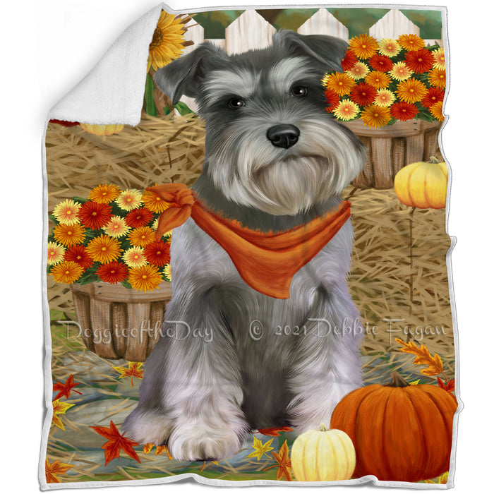 Fall Autumn Greeting Schnauzer Dog with Pumpkins Blanket BLNKT73731