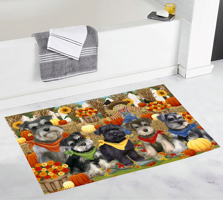 Fall Festive Harvest Time Gathering Schnauzer Dogs Bath Mat