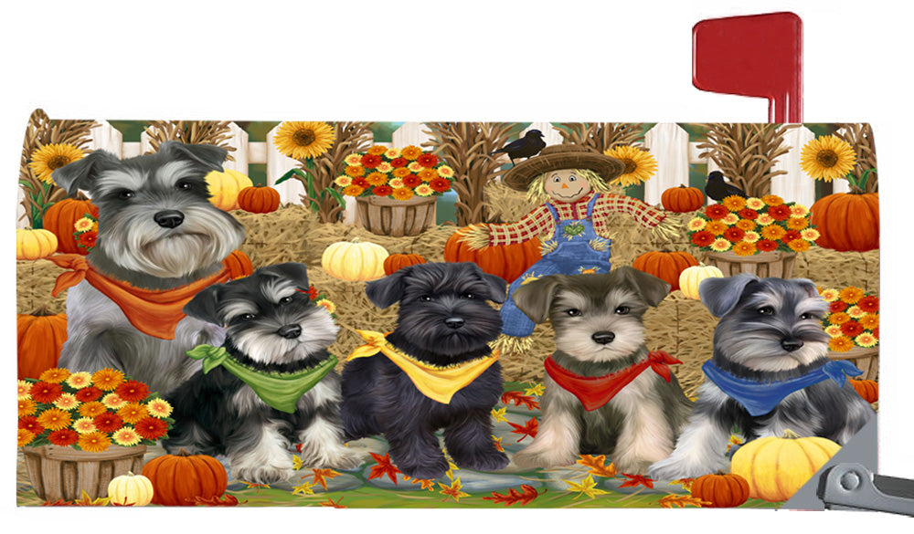 Fall Festive Harvest Time Gathering Schnauzer Dogs 6.5 x 19 Inches Magnetic Mailbox Cover Post Box Cover Wraps Garden Yard Décor MBC49111
