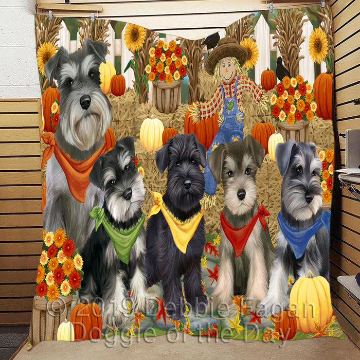 Fall Festive Harvest Time Gathering Schnauzer Dogs Quilt