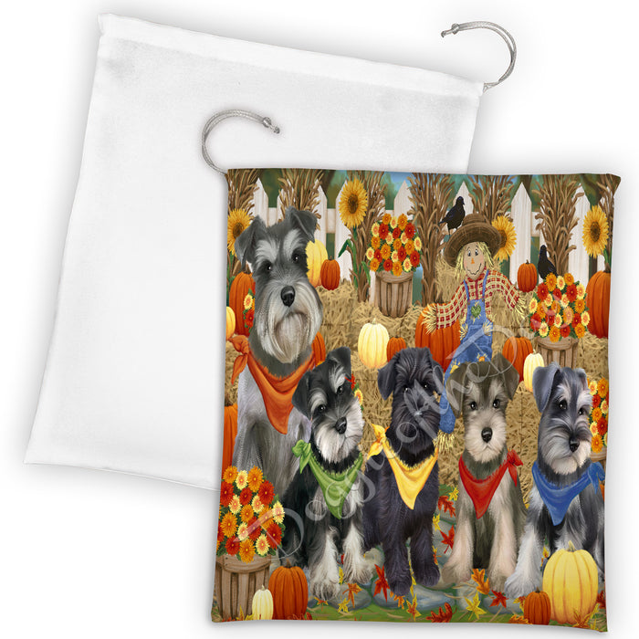 Fall Festive Harvest Time Gathering Schnauzer Dogs Drawstring Laundry or Gift Bag LGB48433