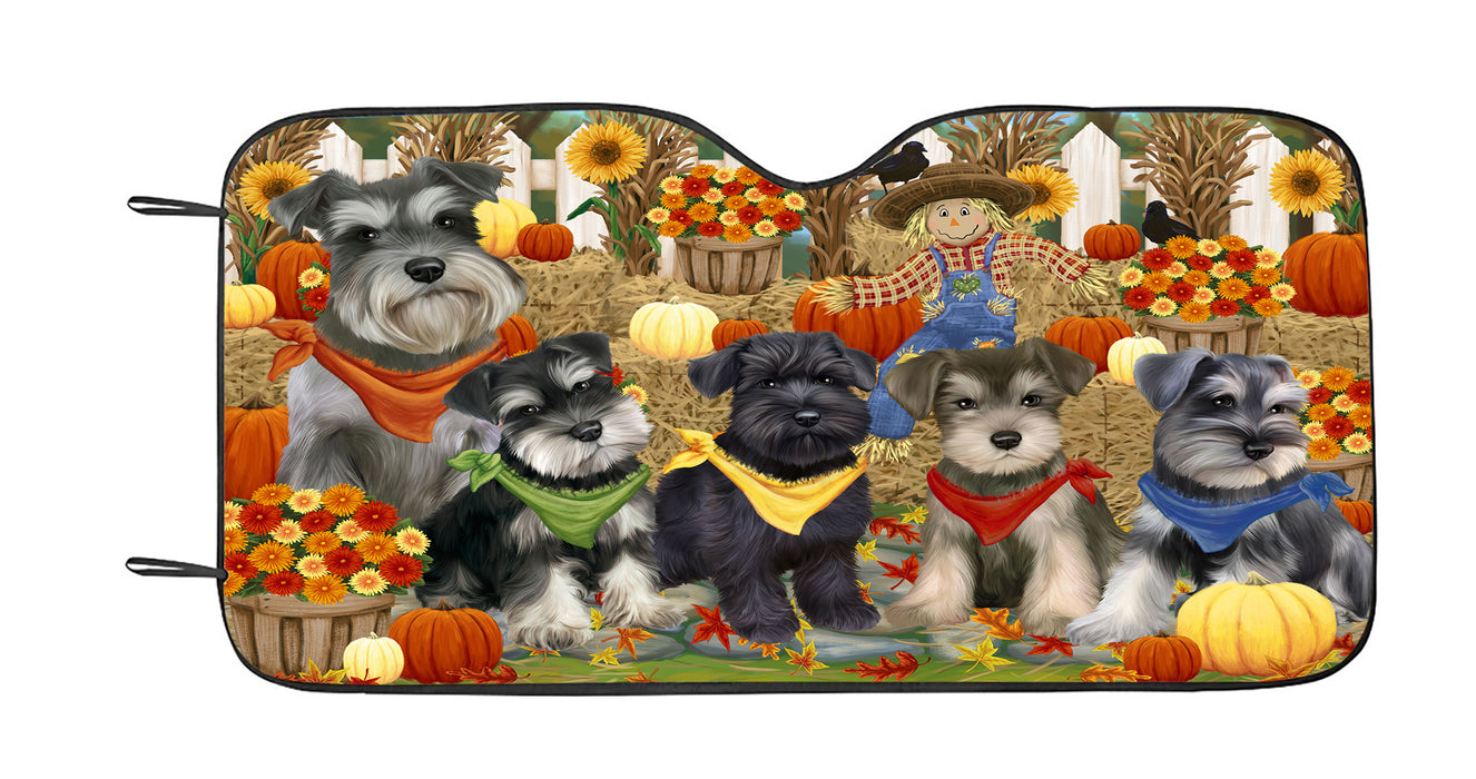 Fall Festive Harvest Time Gathering Schnauzer Dogs Car Sun Shade