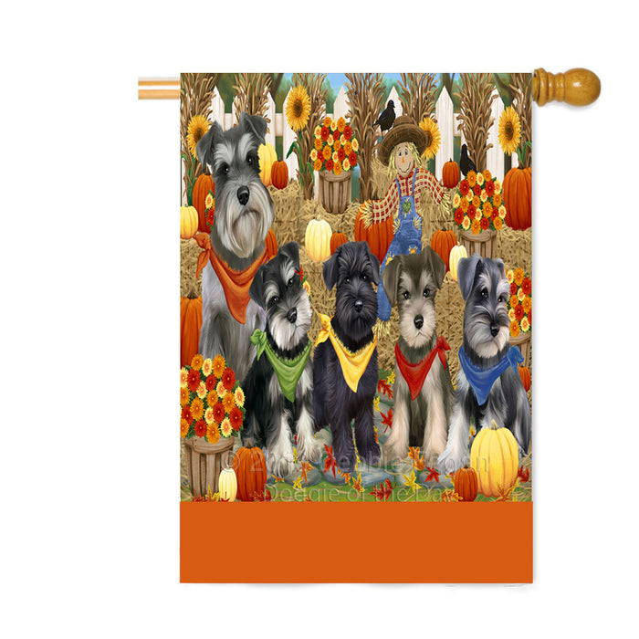 Personalized Fall Festive Gathering Schnauzer Dogs with Pumpkins Custom House Flag FLG-DOTD-A62088
