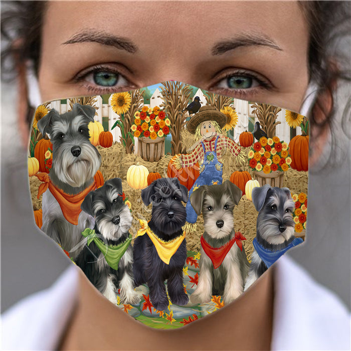 Fall Festive Harvest Time Gathering  Schnauzer Dogs Face Mask FM48566
