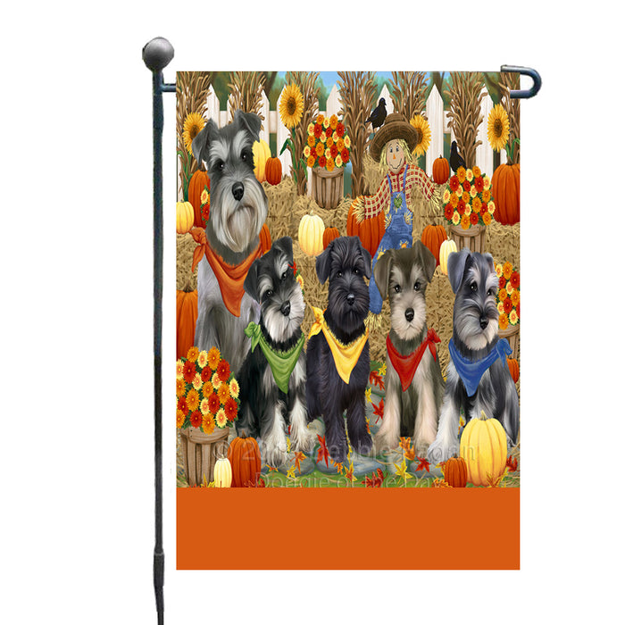 Personalized Fall Festive Gathering Schnauzer Dogs with Pumpkins Custom Garden Flags GFLG-DOTD-A62032