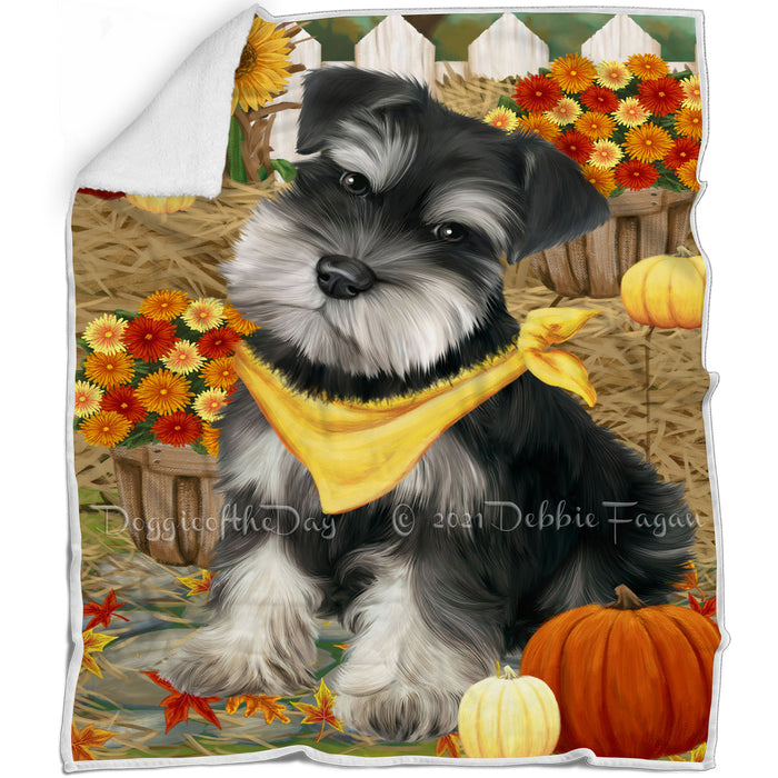 Fall Autumn Greeting Schnauzer Dog with Pumpkins Blanket BLNKT73740