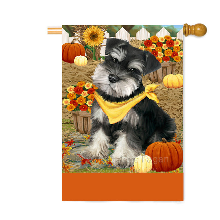 Personalized Fall Autumn Greeting Schnauzer Dog with Pumpkins Custom House Flag FLG-DOTD-A62089