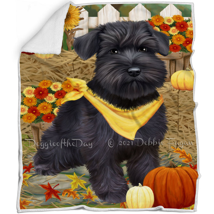 Fall Autumn Greeting Schnauzer Dog with Pumpkins Blanket BLNKT73749