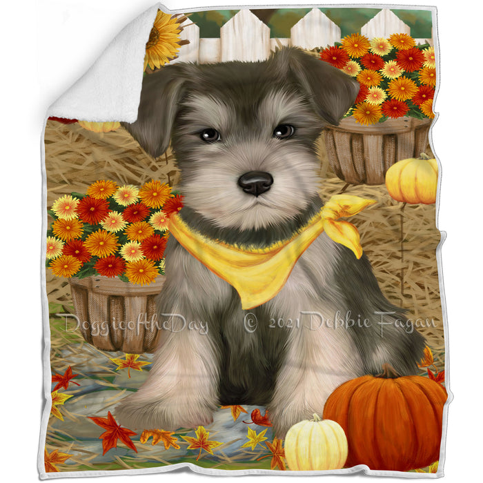 Fall Autumn Greeting Schnauzer Dog with Pumpkins Blanket BLNKT73758