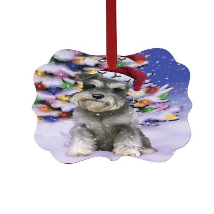 Winterland Wonderland Schnauzer Dog In Christmas Holiday Scenic Background Double-Sided Photo Benelux Christmas Ornament LOR49632