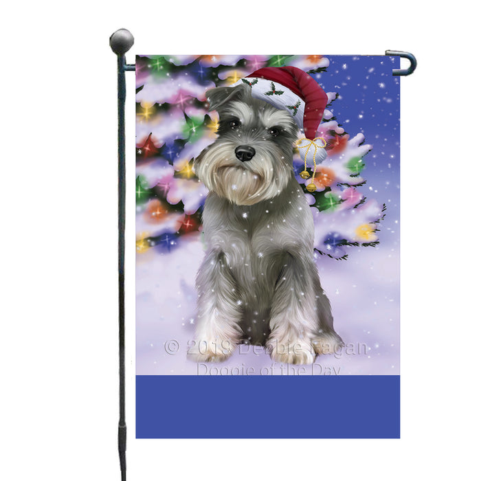 Personalized Winterland Wonderland Schnauzer Dog In Christmas Holiday Scenic Background Custom Garden Flags GFLG-DOTD-A61387