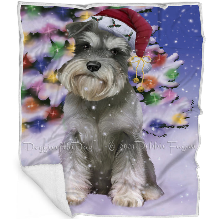 Winterland Wonderland Schnauzers Dog In Christmas Holiday Scenic Background Blanket